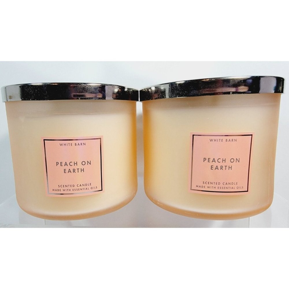 2 PEACH ON EARTH White Barn BBW 3 Wick Large Candles 14.5oz NEW